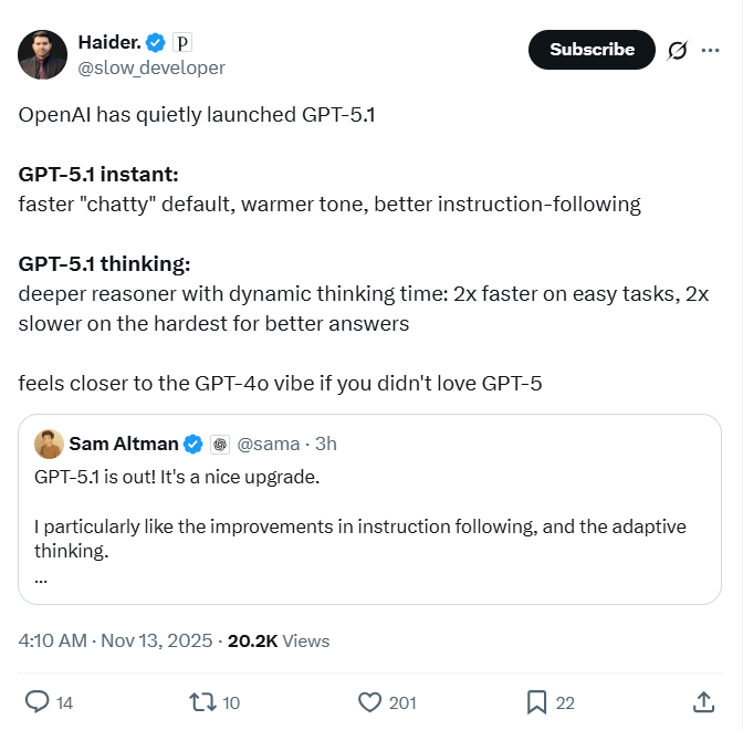 深夜重磅！GPT-5.1发布，奥特曼大谈情商，OpenA(图6)