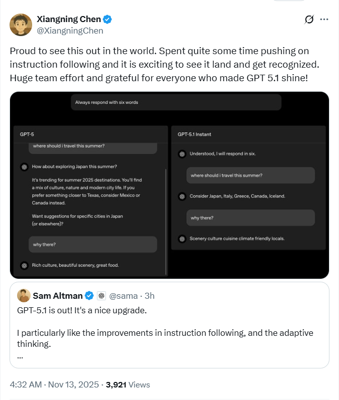 深夜重磅！GPT-5.1发布，奥特曼大谈情商，OpenA(图4)